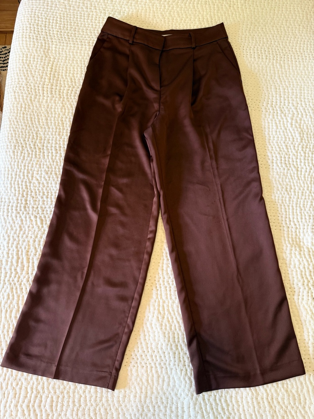 LOFT Peyton Trouser Chocolate Brown Wide Leg Satin Finish Pants Size 10